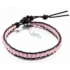 Rose quartz leather bracelet natural stone, handmade, clasp, ball 4 mm, 17 - 23 cm, stone of love Rose quartz leather bracelet natural stone, handmade, clasp, ball 4 mm, 17 - 23 cm, stone of love