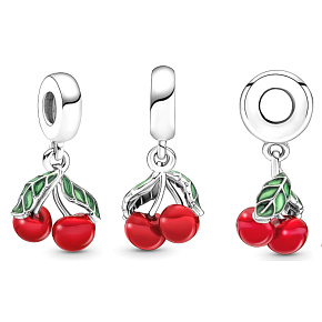 Sterling silver 925 Asymmetrical cherries, pendant for bracelet, food and drink