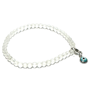 Crystal matt + Blue Eye removable pendant, bracelet elastic natural stone, ball 4 mm / 16 - 17 cm, stone stones