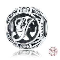 Sterling silver 925 magic alphabet letter Y + cubic zirconia, bead for bracelet