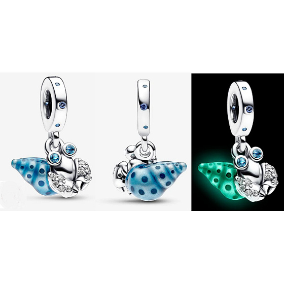 Charm Sterling Silver 925 Luminous - Crab / Hermit Crab Glowing in the Dark, Sea Bracelet Pendant