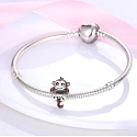 Charm Sterling silver 925 Monkey with two hearts, bead on bracelet animal