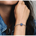 Charm Sterling silver 925 Sparkling round blue charm Pavé, bead on bracelet symbol