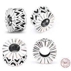 Charm Sterling silver 925 Punched heart irregular shape, stopper, clip bead on bracelet love