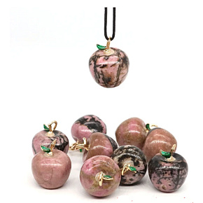 Rhodonite Apple of Knowledge pendant, natural stone 2,7 x 15 mm, hand carved, great healer of hearts Rhodonite Apple of Knowledge pendant, natural stone 2,7 x 15 mm, hand carved, great healer of hearts