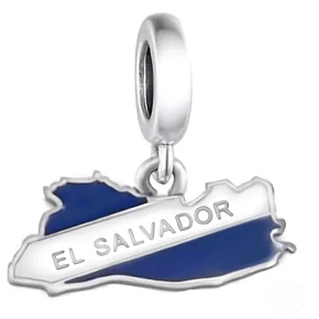 Charm Sterling Silver 925 El Salvador Flag - Swinging Map, Travel Bracelet Pendant Charm Sterling Silver 925 El Salvador Flag - Swinging Map, Travel Bracelet Pendant