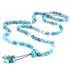 108 Mala Agate blue necklace, meditation jewelry, natural stone, elastic, bead 6 mm