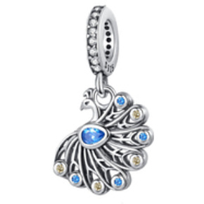 Charm Sterling silver 925 Peacock, animal bracelet pendant