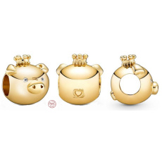 Charm Sterling silver 925 Pig is the twelfth animal in the 12-year cycle of the Chinese zodiac sign, bead for bracelet