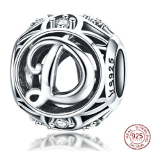 Sterling silver 925 Magic alphabet letter D with flowers bead on bracelet