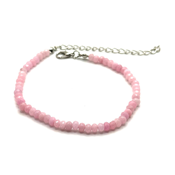 Rose facet bracelet clasp natural stone, ball 4 mm / 21 - 25 cm, love stone