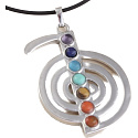 7 chakras spiral energy pendant, approx. 48 x 32 mm, symbol of balance natural beads