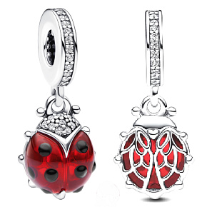 Charm Sterling silver 925 Red ladybug, animal bracelet pendant