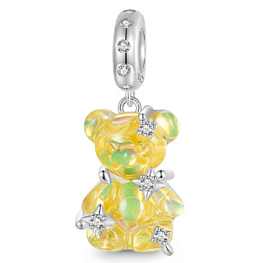 Charm Sterling Silver 925 Yellow Bear Fantastic Dream, Animal Bracelet Pendant