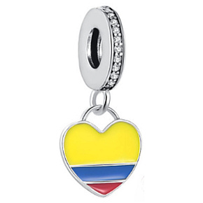 Charm Sterling Silver 925 Colombian Flag Heart - I Love Colombia, Travel Bracelet Pendant