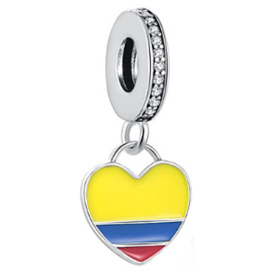 Charm Sterling Silver 925 Colombian Flag Heart - I Love Colombia, Travel Bracelet Pendant