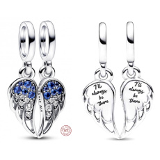 Charm Sterling silver 925 Shimmering split angel wings 2in1, bracelet pendant symbol
