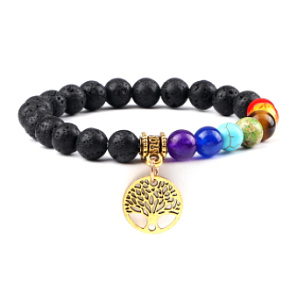 Chakra bracelet Tree of Life + Lava stone, handmade elastic, ball 8 mm / 16-17 cm, Chakra bracelet Tree of Life + Lava stone, handmade elastic, ball 8 mm / 16-17 cm,
