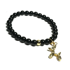 Spinel black + Dog pendant, bracelet elastic natural stone, ball 6 mm / 16 - 17 cm Spinel black + Dog pendant, bracelet elastic natural stone, ball 6 mm / 16 - 17 cm