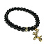 Spinel black + Dog pendant, bracelet elastic natural stone, ball 6 mm / 16 - 17 cm