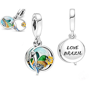 Sterling silver 925 I Love Brazil - Brazilian Beach, 2in1 travel bracelet pendant