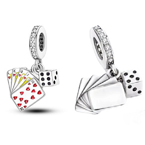 Sterling silver 925 Playing cards - I win, 2in1 lucky bracelet pendant