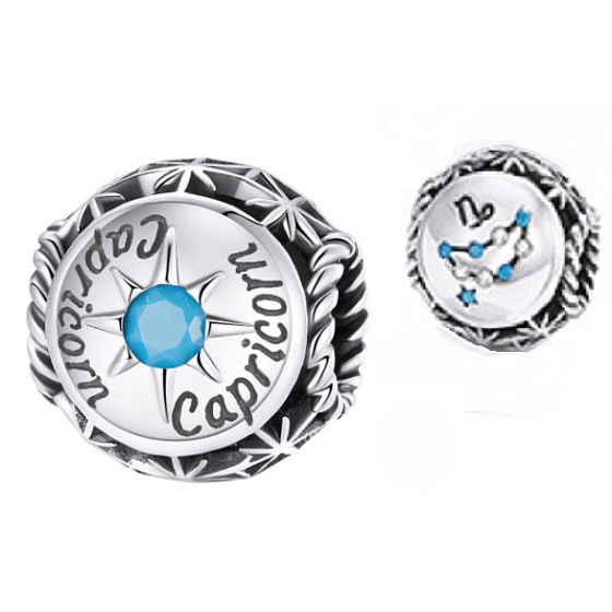 Charm Sterling silver 925 Zodiac sign, cubic zirconia Capricorn, bead for bracelet