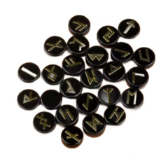 Black Agate Circular Rune Alphabet Natural Stone, 16 - 19 mm 25 pieces