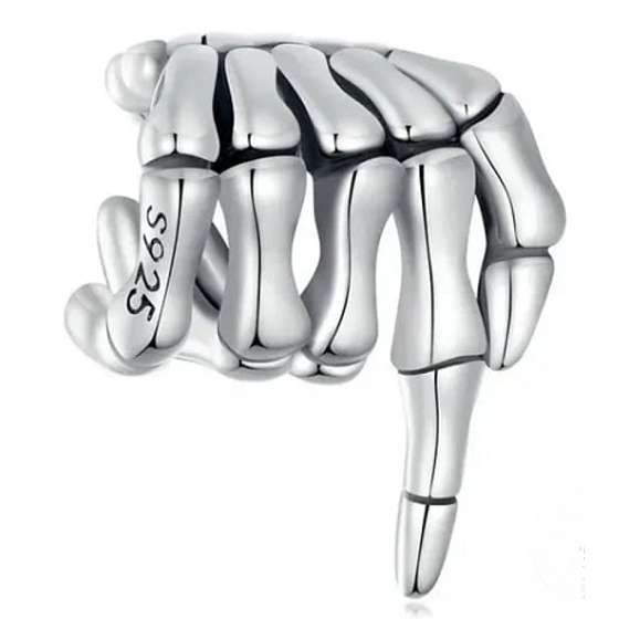Charm Sterling Silver 925 Skeleton Hand, Bead for Halloween Bracelet