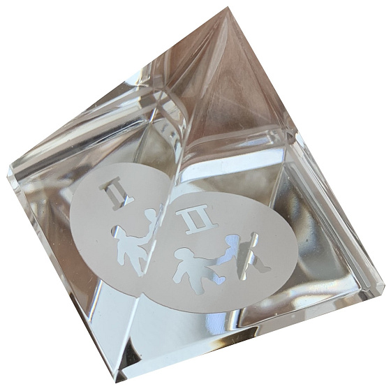 Crystal Glass Pyramid Clear with Zodiac Sign Gemini