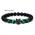 Lava black + Tiger eye green + Wolf head bracelet elastic natural stone, ball 8 mm / 21 cm