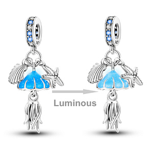 Charm Sterling Silver 925 Luminous - Sea - Jellyfish, Starfish, Clam, 3-in-1 Bracelet Pendant Sea Charm Sterling Silver 925 Luminous - Sea - Jellyfish, Starfish, Clam, 3-in-1 Bracelet Pendant Sea