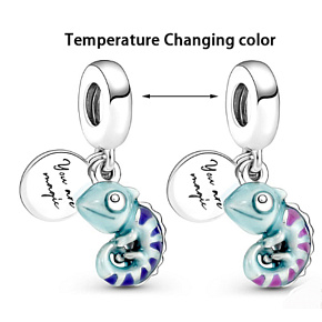 Charm Sterling silver 925 Thermo - Chameleon that changes colors, 2in1 animal bracelet pendant