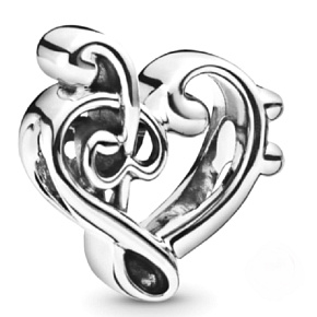 Sterling silver 925 Heart violin key, love bracelet bead Sterling silver 925 Heart violin key, love bracelet bead