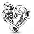 Sterling silver 925 Heart violin key, love bracelet bead