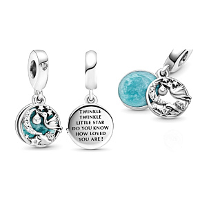 Sterling silver 925 White Stork and Shining Star, 2in1 pendant for bracelet family