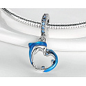Charm Sterling Silver 925 Dolphin on a Wave in Heart Shape, Sea Bracelet Pendant