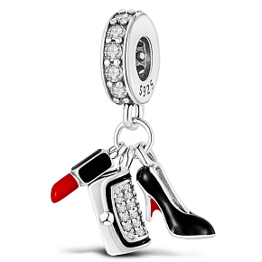 Charm Sterling silver 925 Chic style - lipstick, handbag, pumps 3in1, bracelet pendant, interests