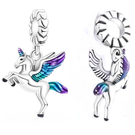 Charm Sterling silver 925 Pegasus, Unicorn flying, animal bracelet pendant