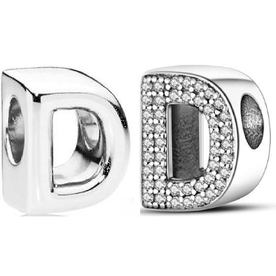 Sterling silver 925 Alphabet letter D, bead for bracelet