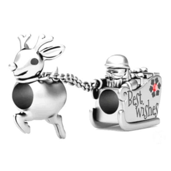 Charm Sterling silver 925 Santa and Rudolph on a sleigh, bead on a bracelet Christmas