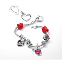 Charm Sterling Silver 925 Red Heart and Arrow Murano Glass, Love Bracelet Pendant