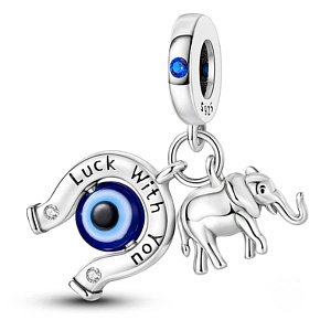 Charm Sterling silver 925 Horseshoe, blue eye, elephant, lucky bracelet pendant