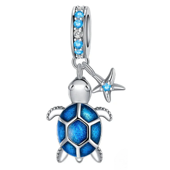 Charm Sterling silver 925 Turtle + starfish 2in1, animal bracelet pendant