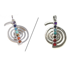 7 chakras spiral energy pendant, approx. 48 x 32 mm, symbol of balance natural beads