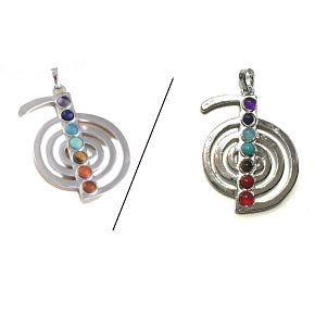 7 chakras spiral energy pendant, approx. 48 x 32 mm, symbol of balance natural beads