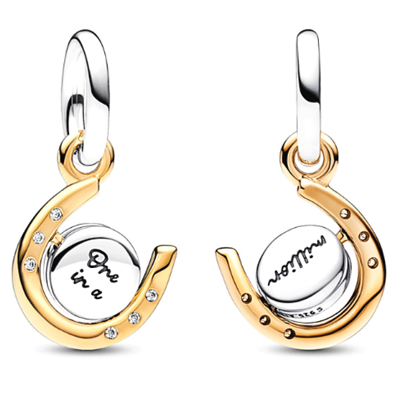 Charm Sterling silver 925 Horseshoe - rotating disc, lucky bracelet pendant