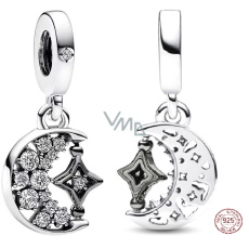 Charm Sterling silver 925 Crescent and rotating star, universe bracelet pendant Charm Sterling silver 925 Crescent and rotating star, universe bracelet pendant