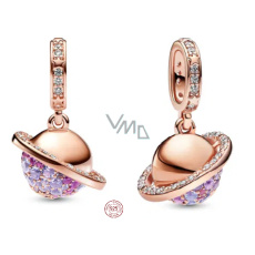 Charm Sterlingové stříbro 925 Mini medailon Planeta Saturn růžová, přívěsek na náramek vesmír Charm Sterlingové stříbro 925 Mini medailon Planeta Saturn růžová, přívěsek na náramek vesmír