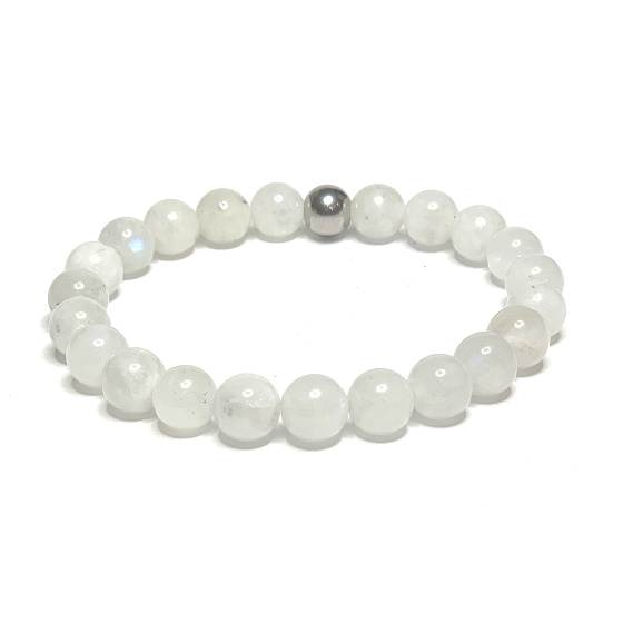 Moonstone blue bracelet elastic natural stone, ball 8 mm / 16-17 cm, stone of destiny